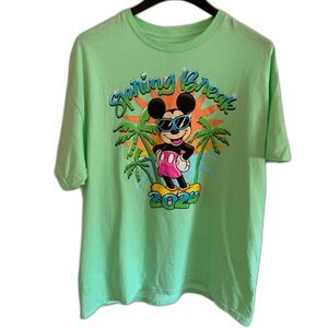 Disney | Mickey Mouse Spring Break 2024 Lime Green Tee Shirt Size L 100% Cotton